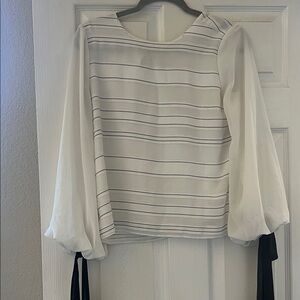 Vince Camuto White and Black Striped Blouse